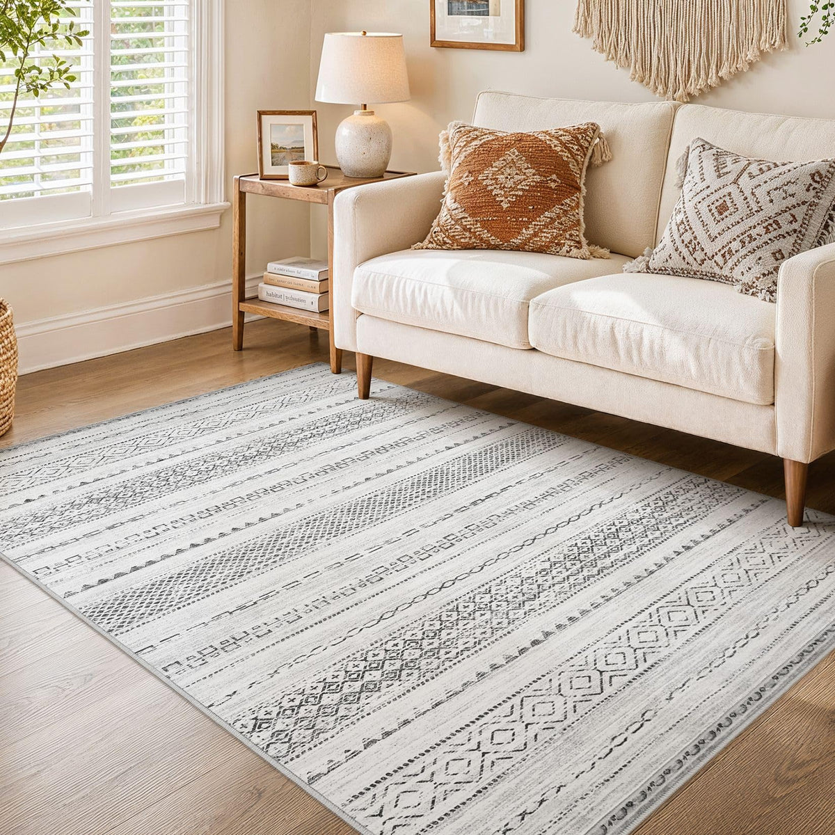 Nakagishi Boho 5x7 Area Rug Living Room Rugs Machine Washable Beige/Brown