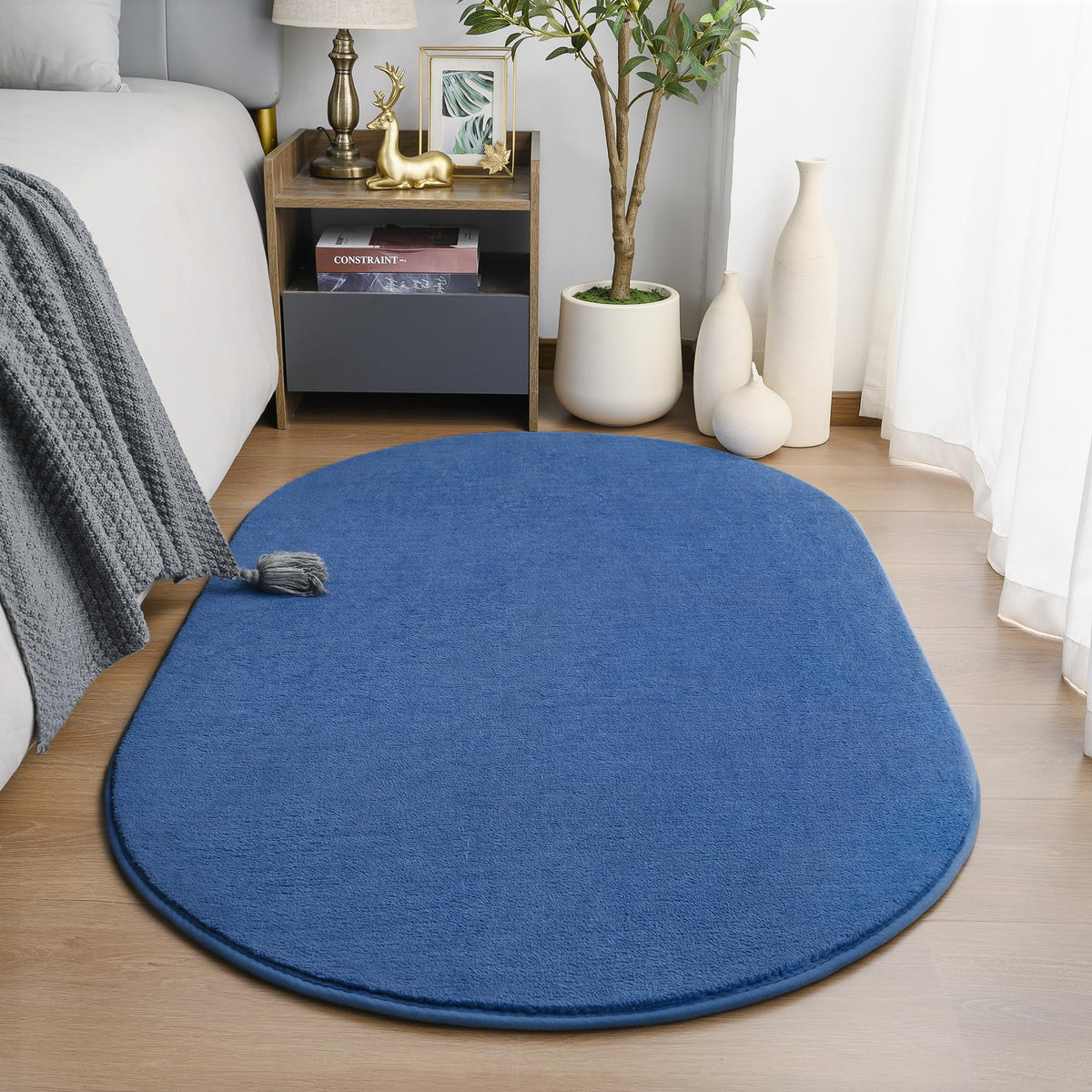Amearea Soft Oval Rugs for Bedroom, 2.6 x 5.3 Black Bedroom Bedside Rug