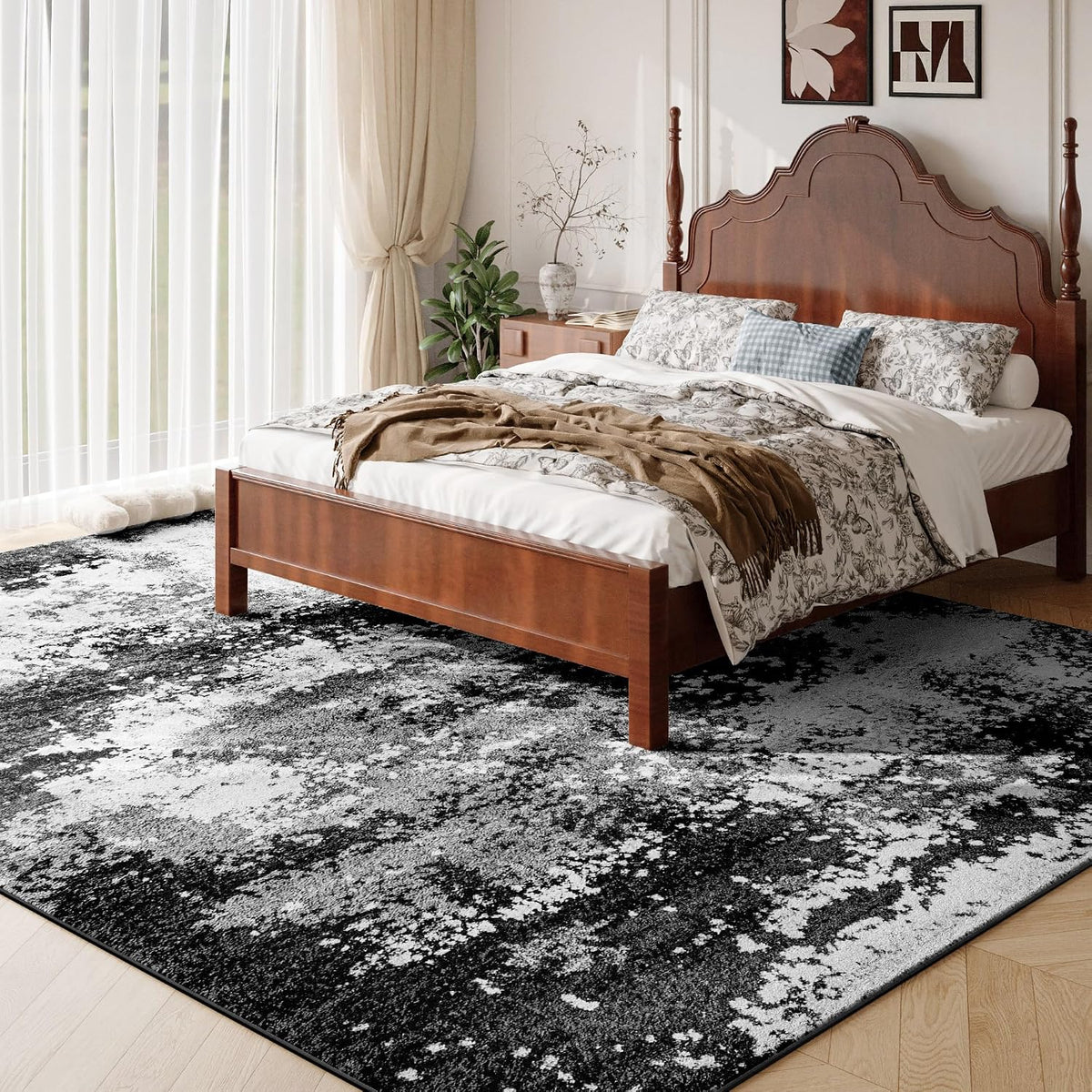 Black Washable Rug 5x7 Area Rugs for Living Room Bedroom Carpet