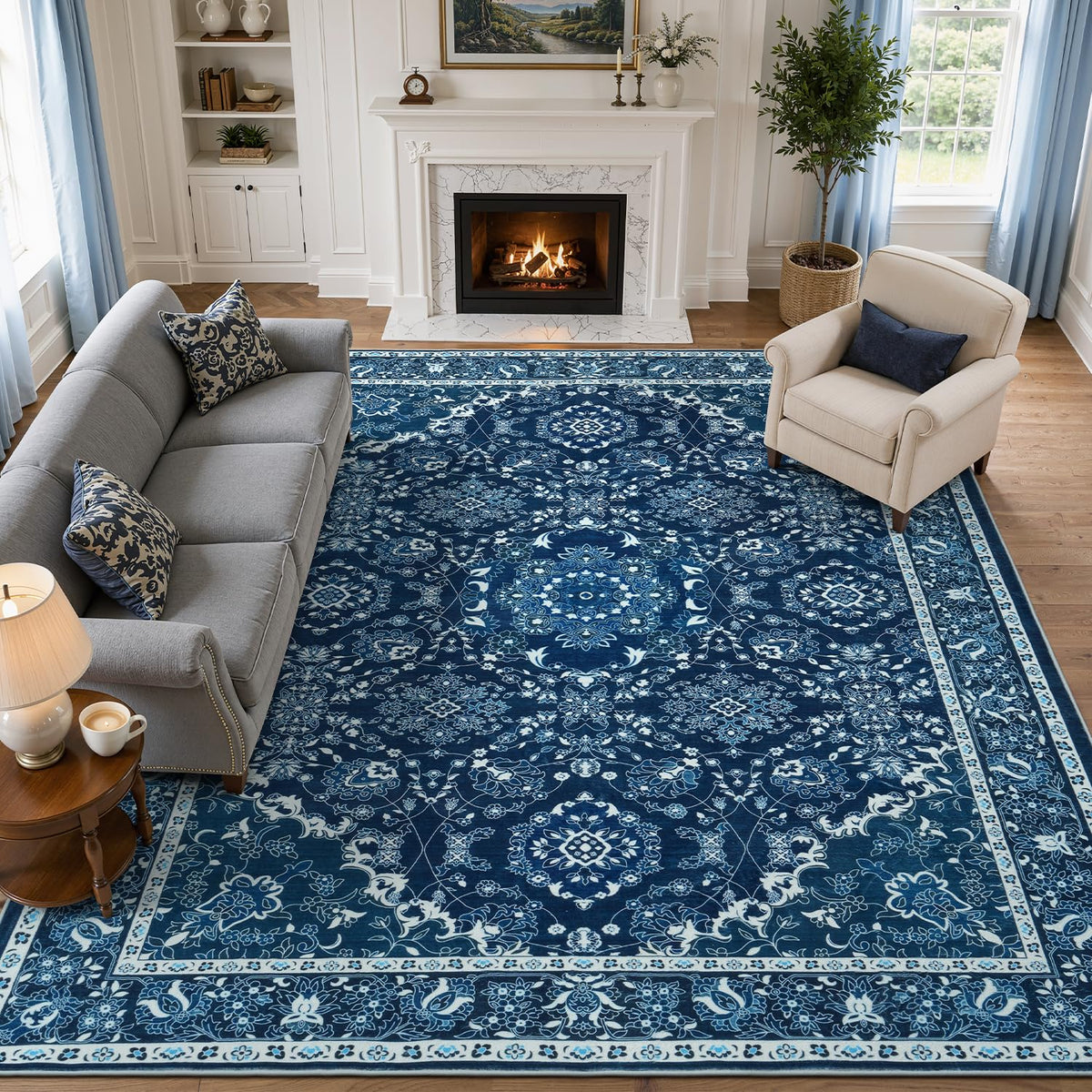 Lessymo 8 x 10 Area Rugs for Living Room, Machine Washable Rug Grey White