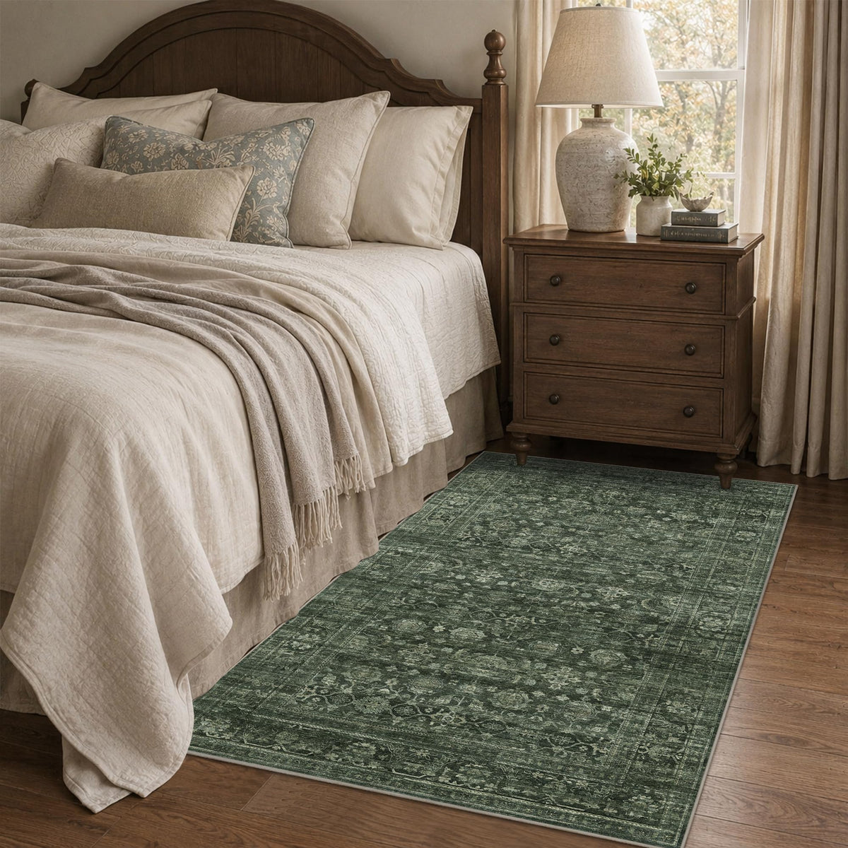JOOJA 8x10 Beige Vintage Soft Low Pile Boho Neutral Washable Area Rug