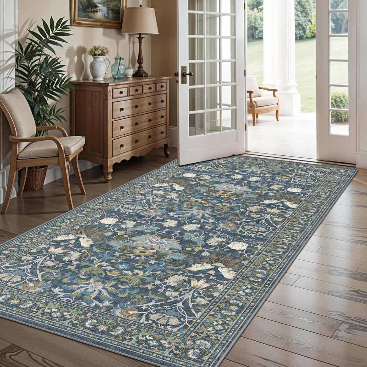 2x6 Hallway Washable Runner Rug : Vintage Soft Kitchen Laundry Runner with Non Slip Backing Farmhouse Entryway Living Room Floor Mat Stain Resistant Carpet for Bedroom Bathroom Distressed Beside Rug