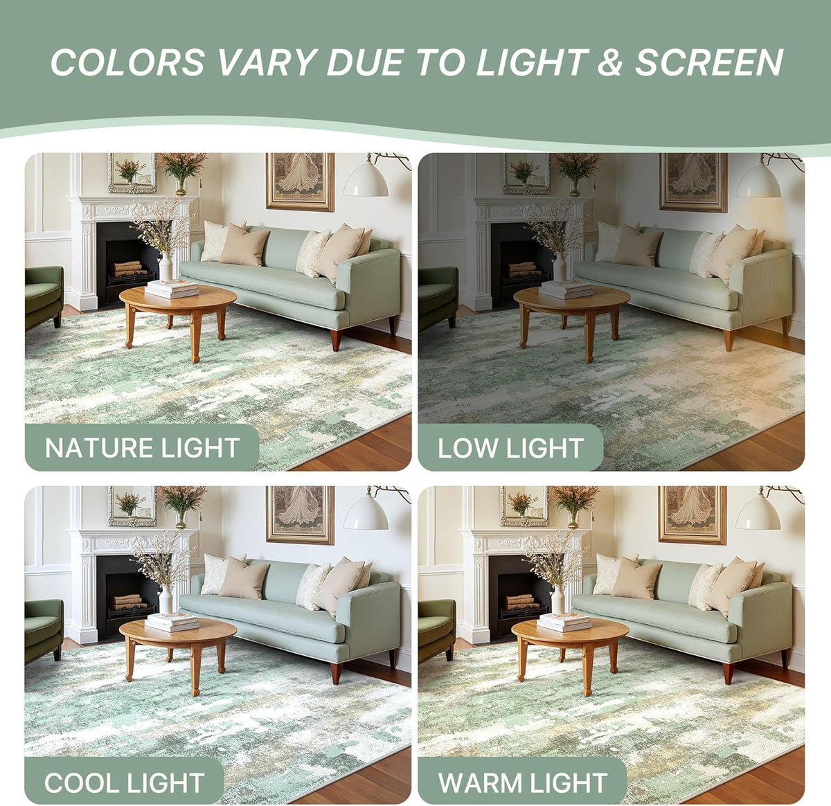 BEIMO 5x7 Green Abstract Area Rug, Washable Non-Slip for Bedroom