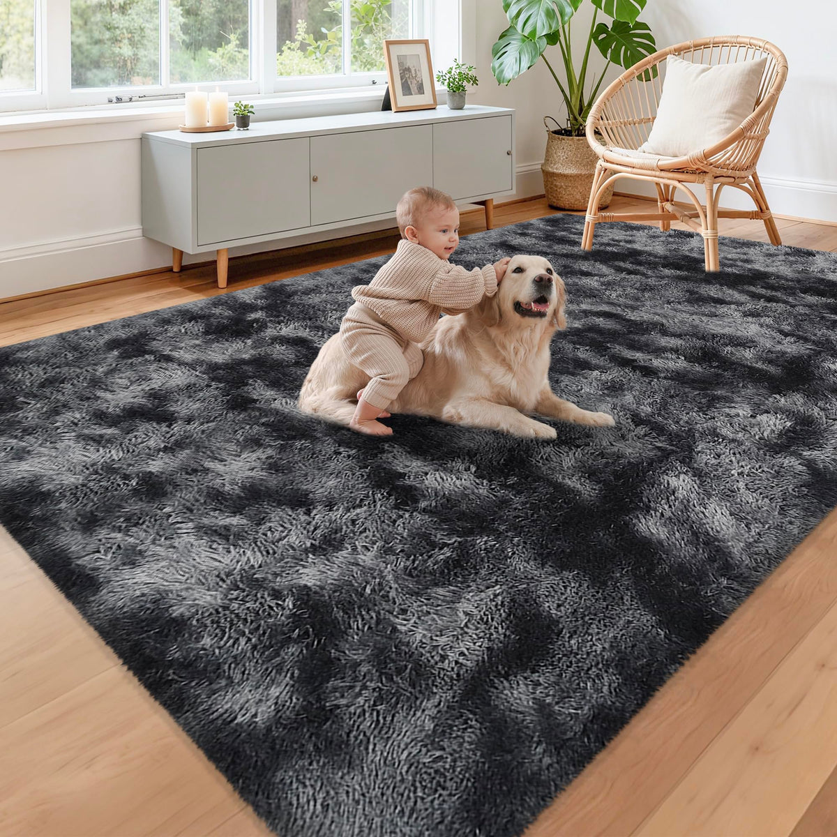 Tie-Dyed Runner Rug for Bedroom Black Grey 2x6ft Fluffy Area Rug Bedside Runner Rug for Kids Room Boys Teens Nursery Baby Living Room Dorm Home Decor Carpets