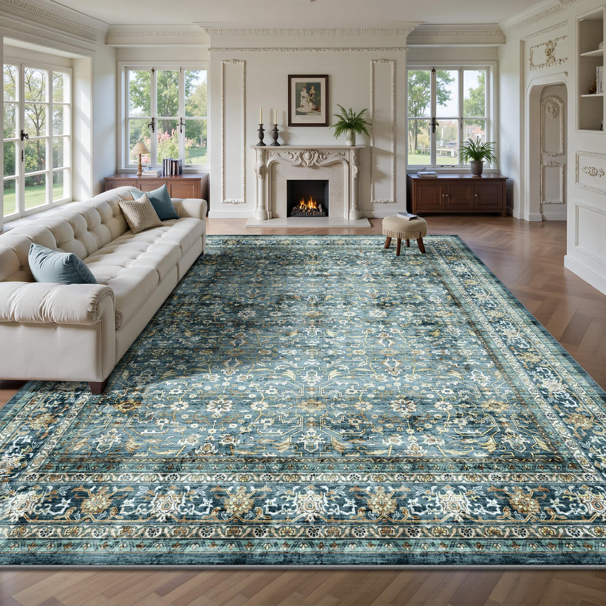 8x10 Area Rugs for Living Room - Washable Vintage Retro Large Rug, Soft Ultra Thin Non Slip Low Pile Traditional Distressed Boho Carpet for Bedroom Dining Room Home Office, Rust Clay