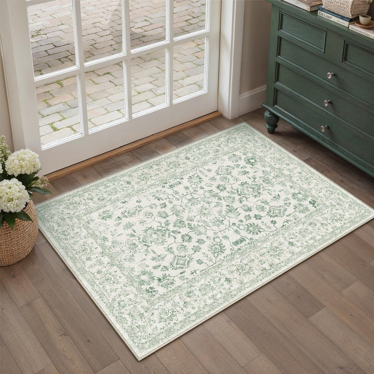 PureCozy 8x10 Blue Area Rug Washable Non Slip Large Vintage Living Room