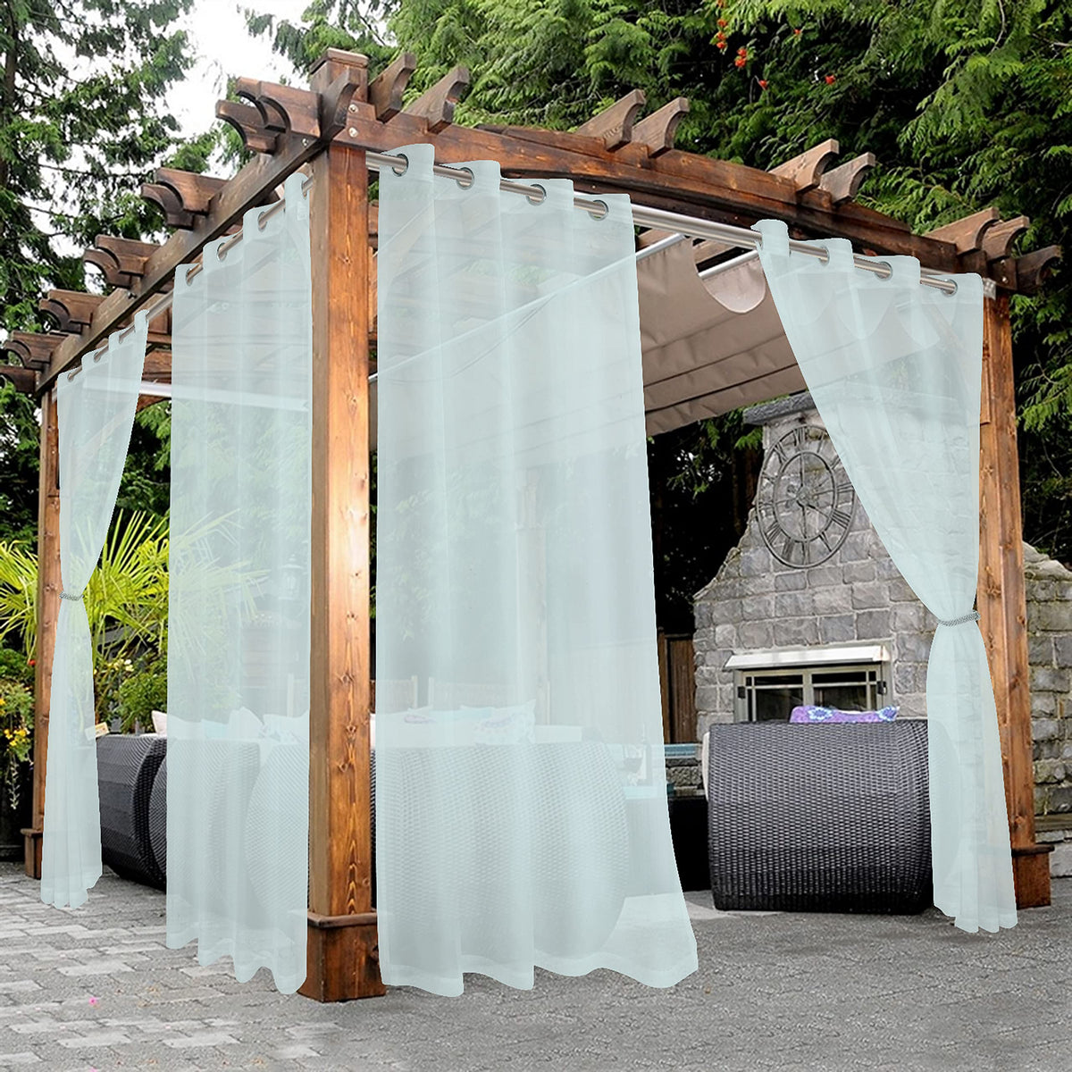 BONZER White Outdoor Sheer Curtains for Patio Waterproof 2 Panels