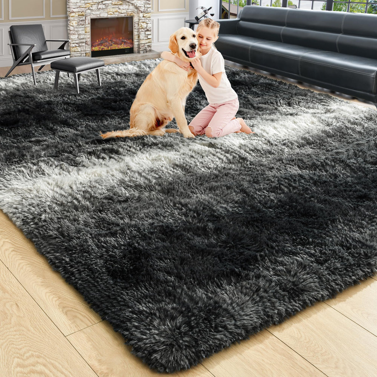 Noahas 2x6 Black Fluffy Soft Runner Rug Non-Slip for Bedroom Dorm Hallway