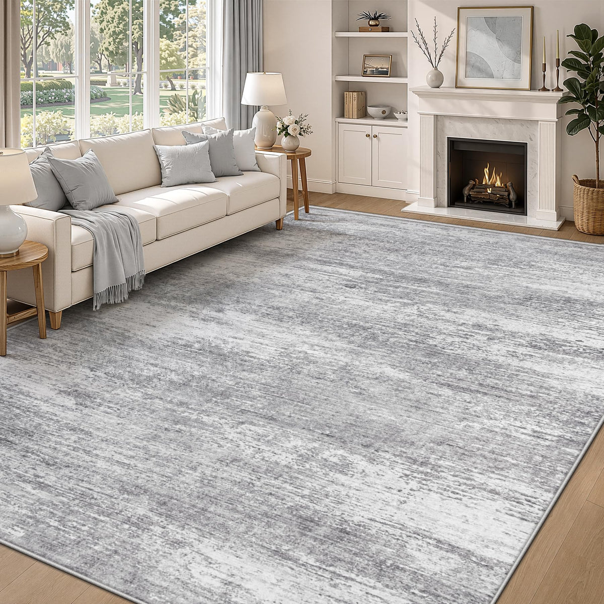 Washable Rug 8x10 Area Rugs for Living Room: Large Neutral Soft Rug Abstract Non Slip Low Pile Modern Carpet for Bedroom Kitchen Nursery Office Dining Room Indoor (Beige, 8'x10')