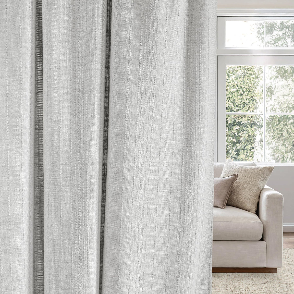 NICETOWN Natural Linen Curtains & Drapes for Windows 84 inch Long, Rod Pocket & Back Tab Thick Flax Semi Sheer Privacy Assured with Light Filtering for Bedroom/Living Room, W55 x L84, 2 Pieces