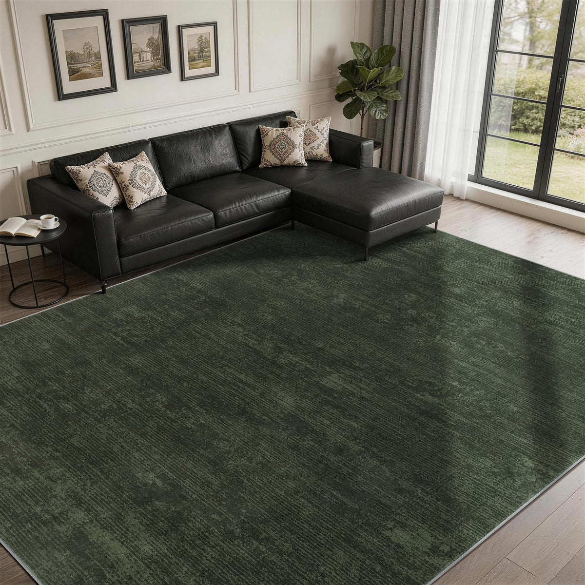8x10 Washable Area Rug, Black Solid Area Rugs for Living Room & Bedroom