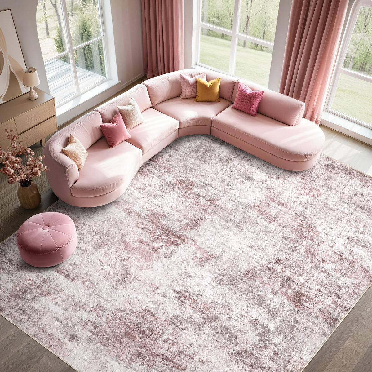 UERMEI 8x10 Area Rug Living Room Rugs - Washable Neutral Modern Abstract Soft Thin Large Rug Indoor Floor No Slip Rug Carpet for Bedroom Under Dining Table Home Office Decor - Brown Grey