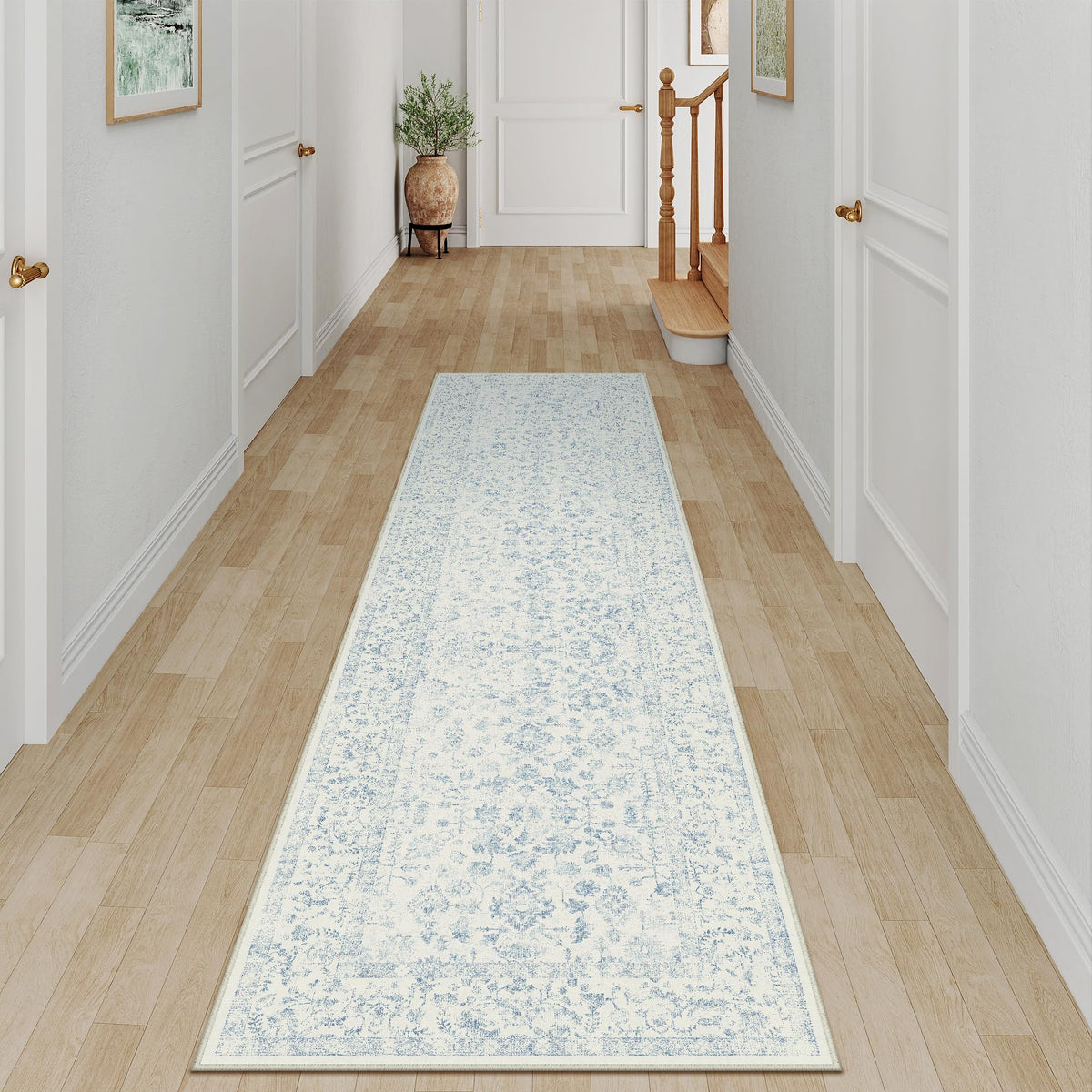 PureCozy 8x10 Blue Area Rug Washable Non Slip Large Vintage Living Room