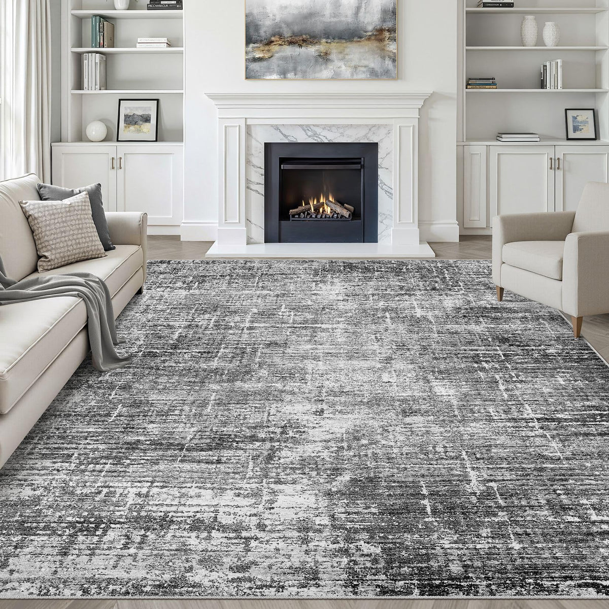 LOONGRUG 8x10 Area Rugs Washable Neutral Modern Rug for Living Room Brown