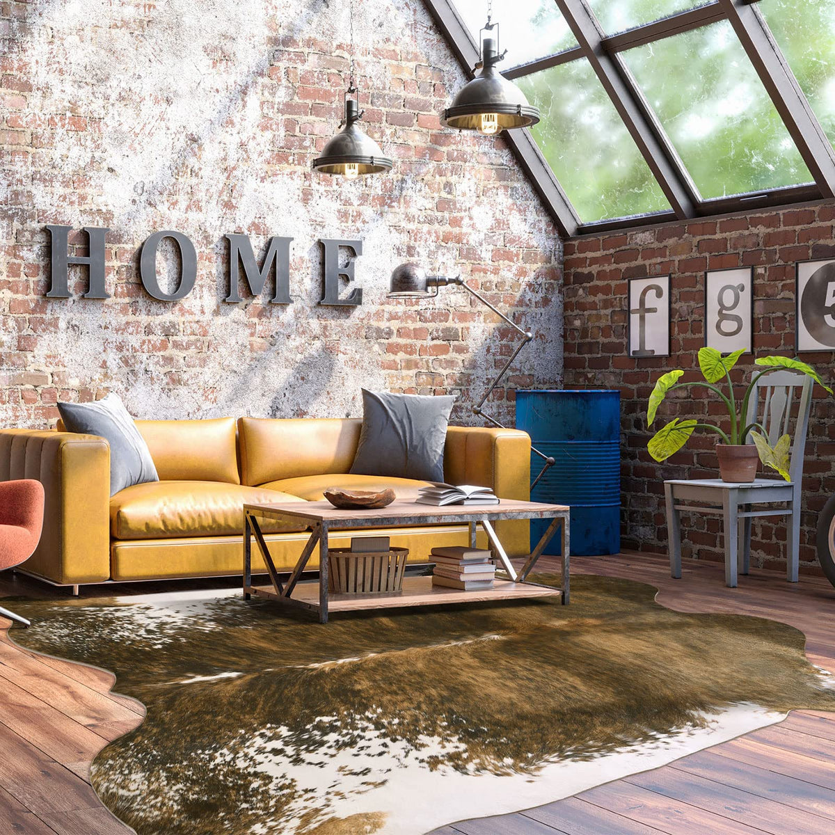 BENRON Faux Cowhide Rug, Cow Print Rug for Living Room Bedroom 4.6x5.2ft