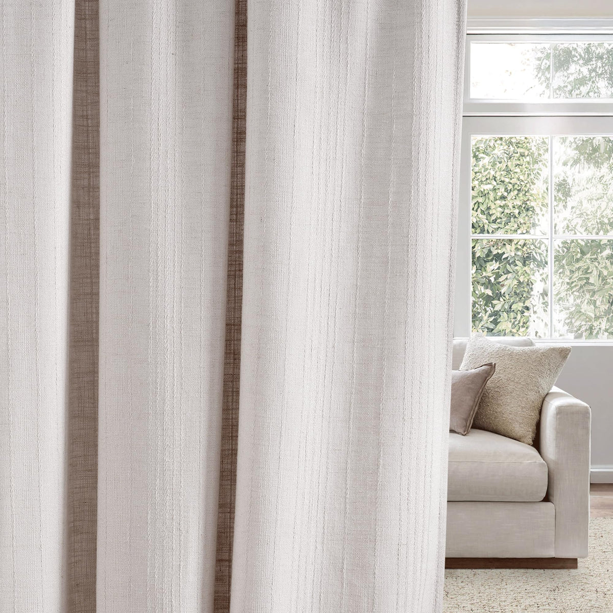 NICETOWN Natural Linen Curtains & Drapes for Windows 84 inch Long, Rod Pocket & Back Tab Thick Flax Semi Sheer Privacy Assured with Light Filtering for Bedroom/Living Room, W55 x L84, 2 Pieces