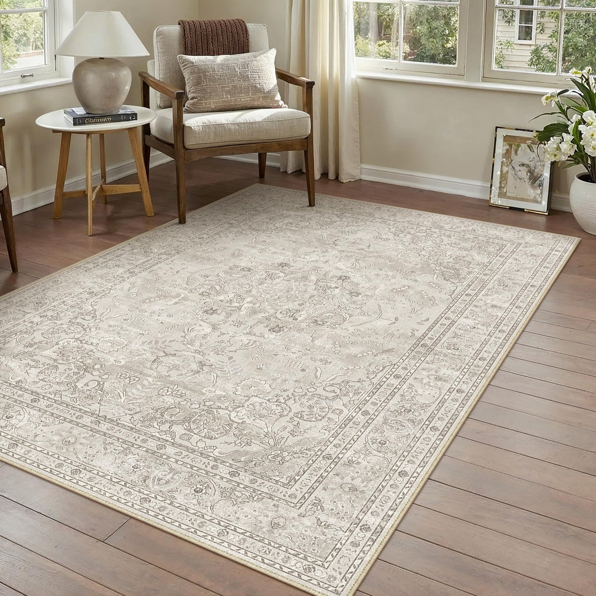 PureCozy 8x10 Blue Area Rug Washable Non Slip Large Vintage Living Room