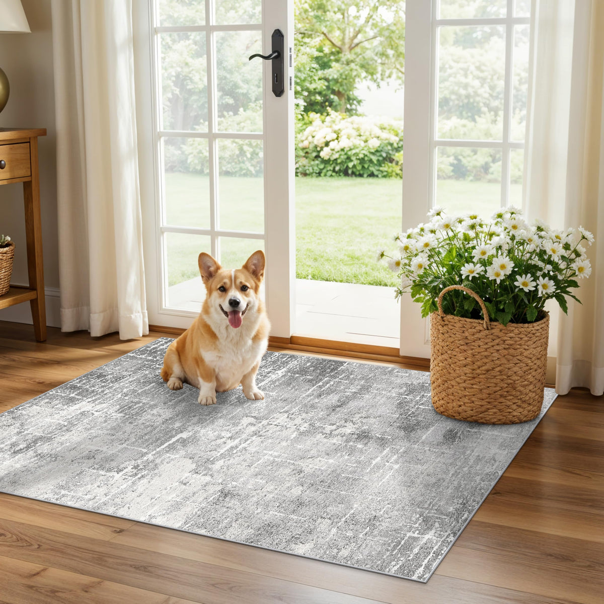 2x6 Hallway Washable Runner Rug : Vintage Soft Kitchen Laundry Runner with Non Slip Backing Farmhouse Entryway Living Room Floor Mat Stain Resistant Carpet for Bedroom Bathroom Distressed Beside Rug