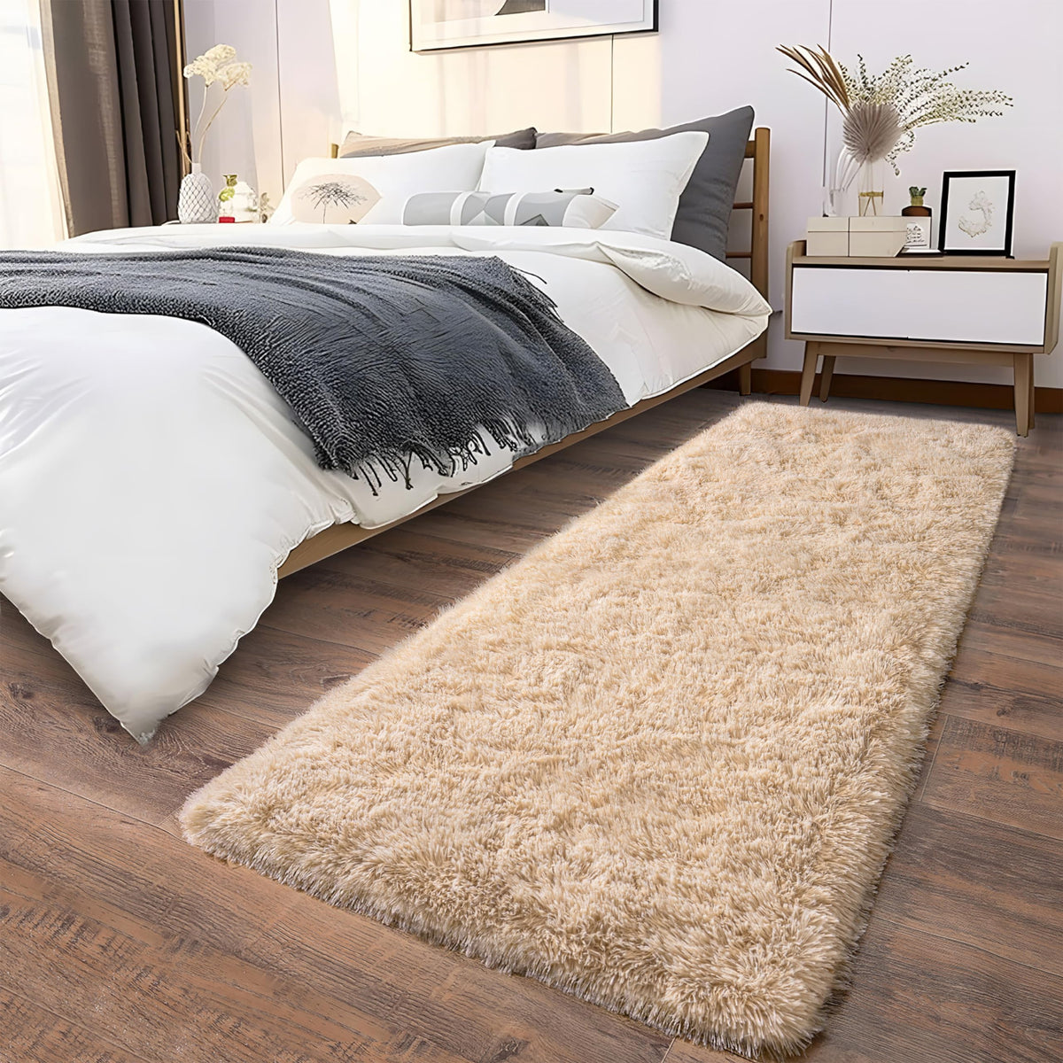 Soft Runner Rugs for Bedroom Hallway 2x6 Beige Fluffy Shag Washable