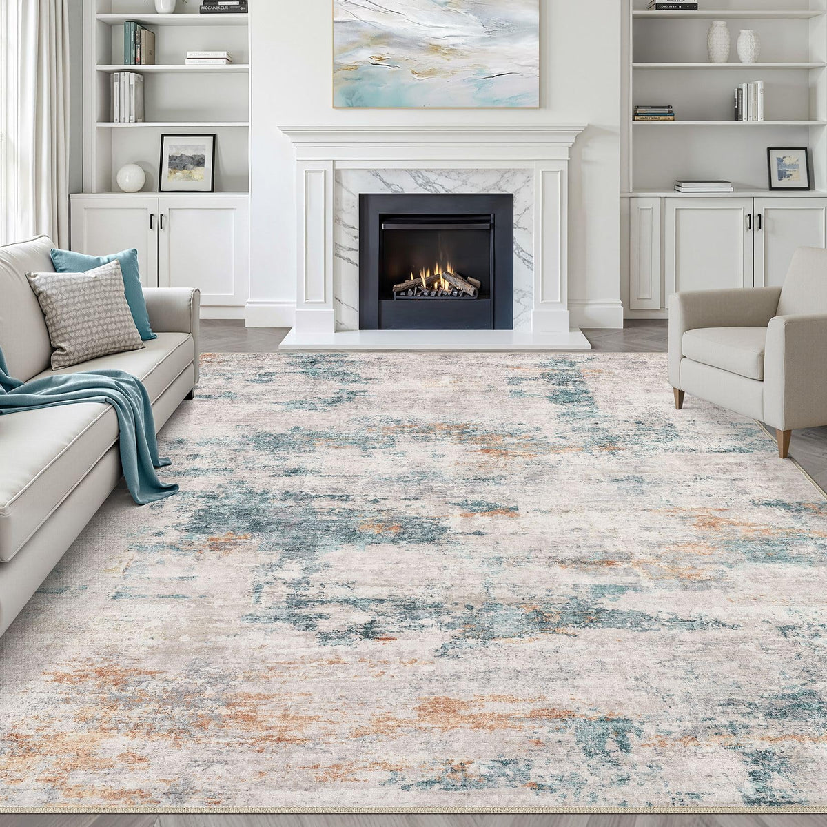 LOONGRUG 8x10 Area Rugs Washable Neutral Modern Rug for Living Room Brown