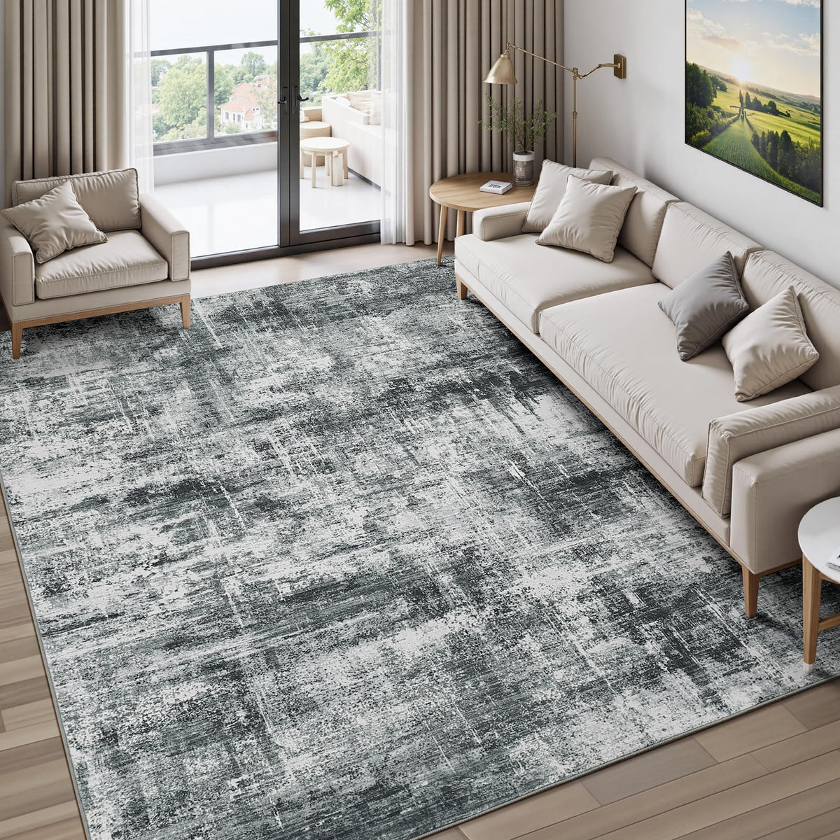 8x10 Area Rug for Living Room, Abstract Washable Non-Slip Large Rugs, Gold