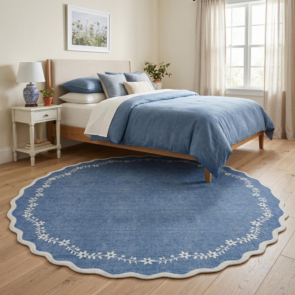GarveeHome 5x7 Scalloped Area Rug Jute Washable Bedroom Living Room Rug