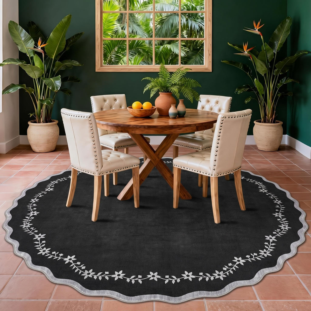 GarveeHome 5x7 Scalloped Area Rug Jute Washable Bedroom Living Room Rug