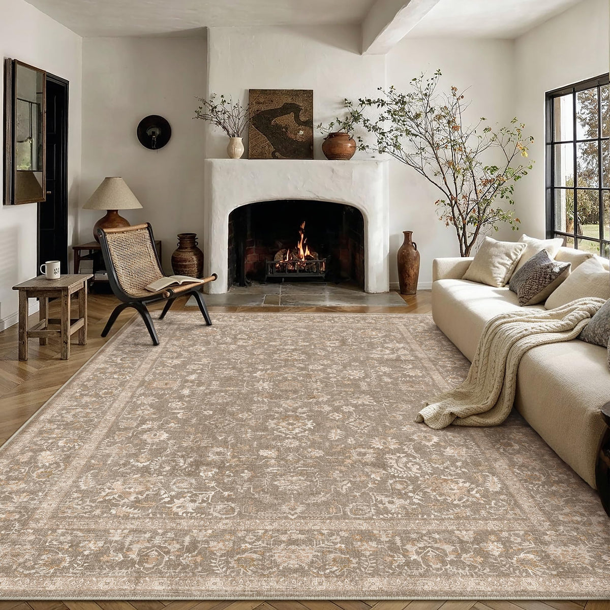 PureCozy 8x10 Blue Area Rug Washable Non Slip Large Vintage Living Room