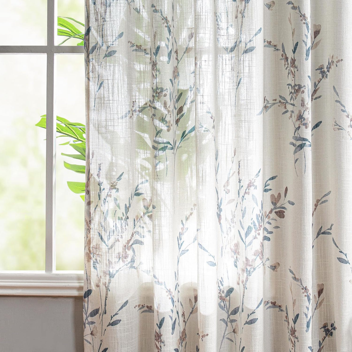 MYSKY HOME Sheer Linen Curtains 84 Inch Length Light Filtering 2 Panels