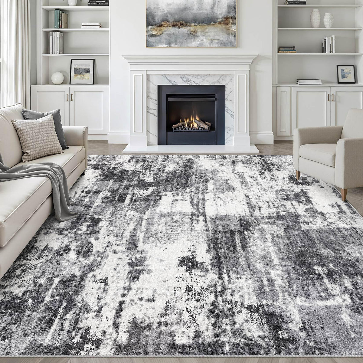 LOONGRUG 8x10 Area Rugs Washable Neutral Modern Rug for Living Room Brown