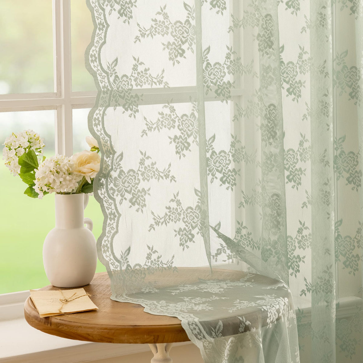 MEETSKY White Lace Curtains 84 Inches Long Floral Victorian Sheer Curtains