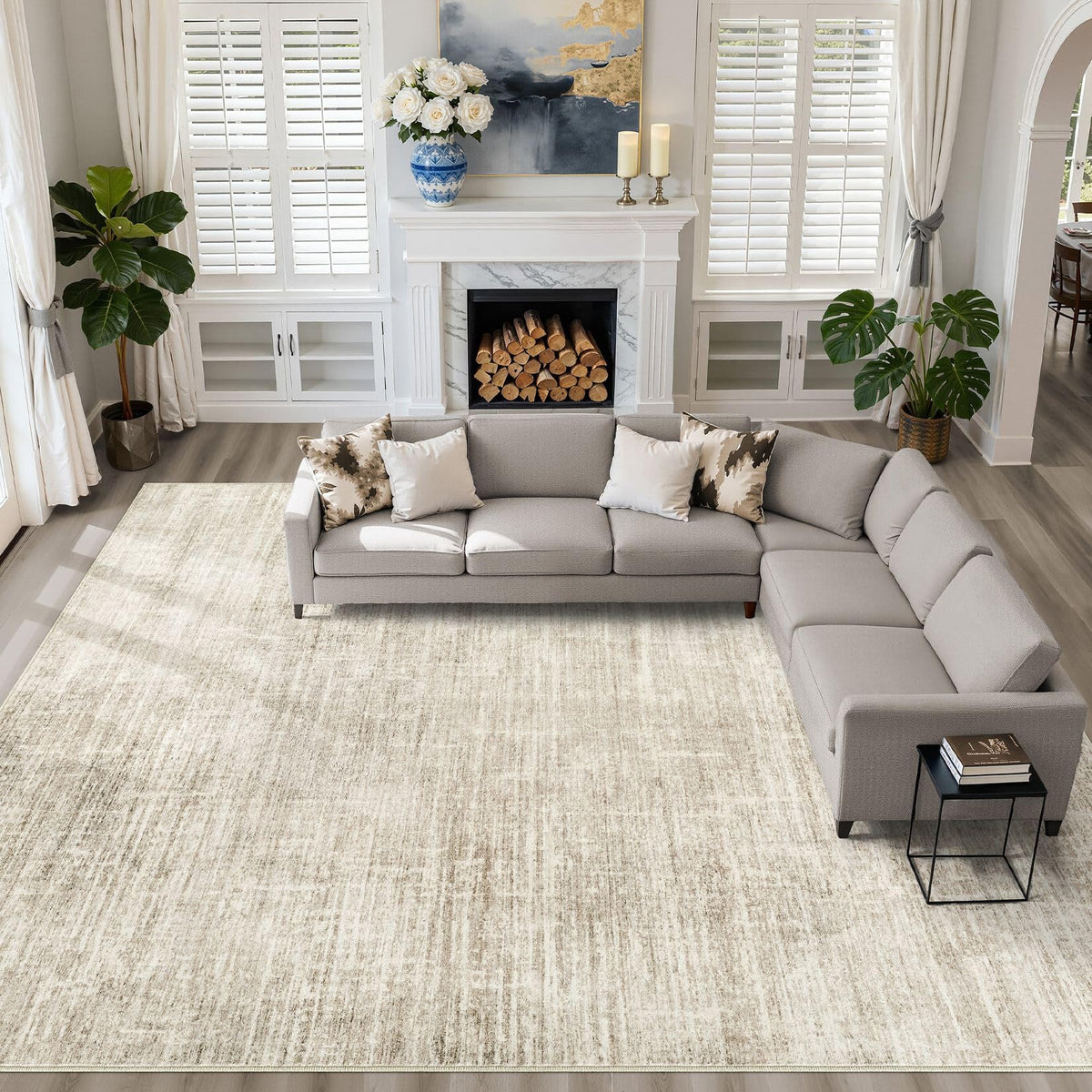 LOONGRUG 8x10 Area Rugs Washable Neutral Modern Rug for Living Room Brown