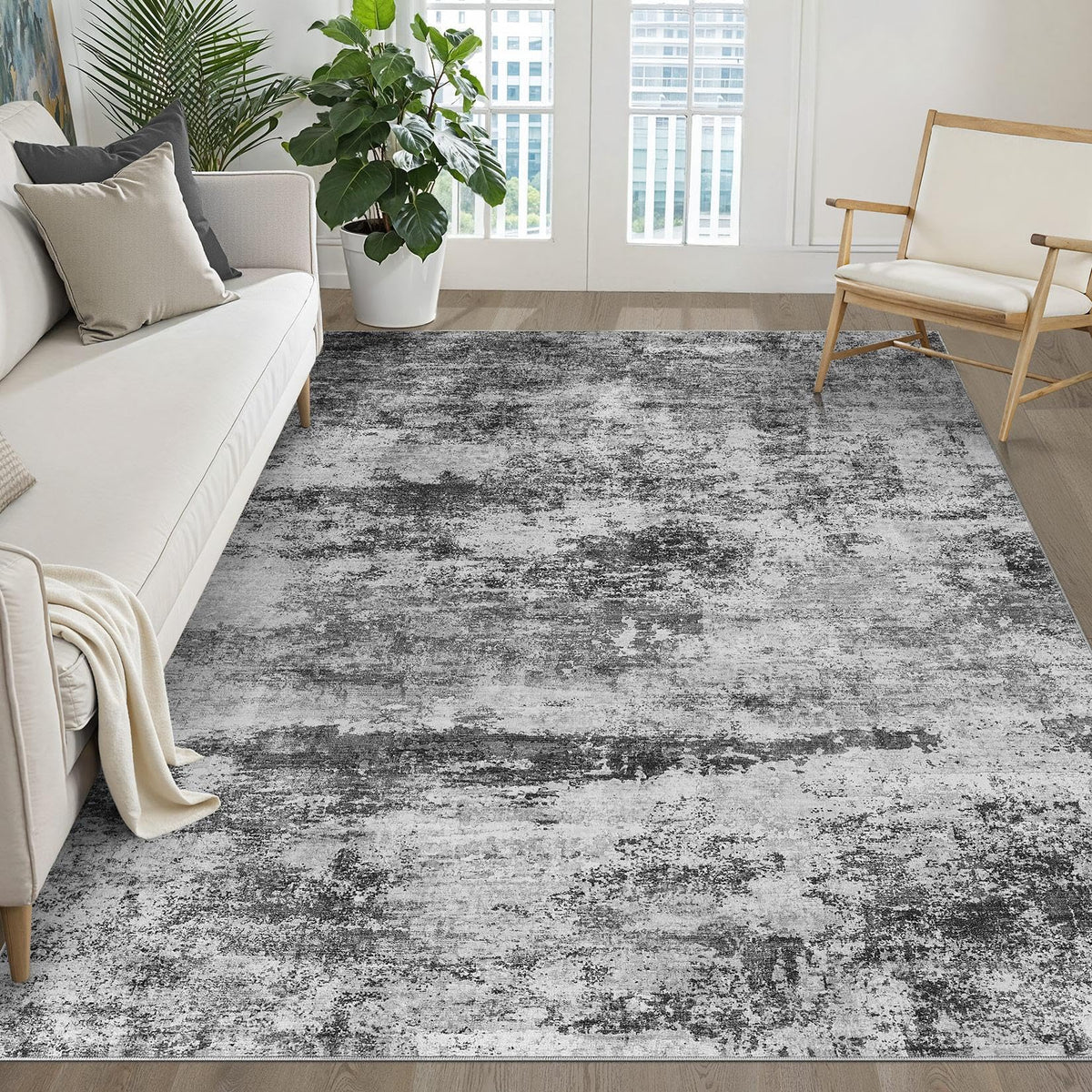 LOONGRUG 8x10 Area Rugs Washable Neutral Modern Rug for Living Room Brown