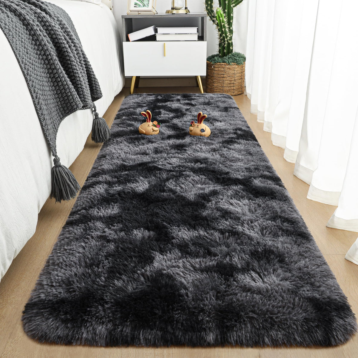 Tepook 4x6 Soft Fluffy Rug for Bedroom Fuzzy Black Rugs for Living Room