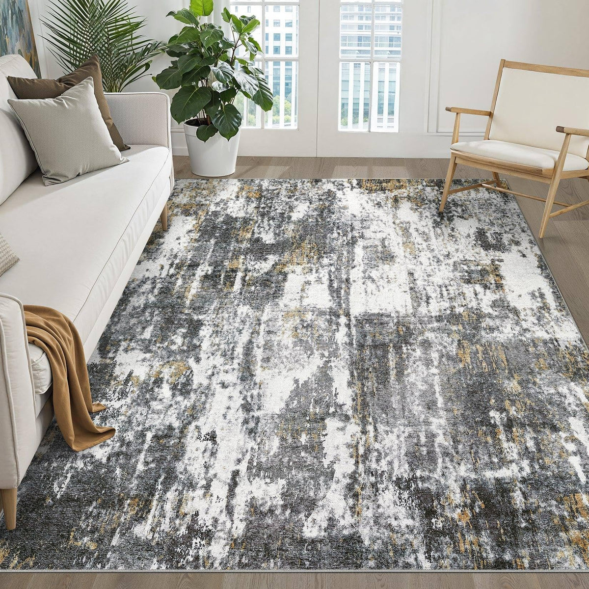 LOONGRUG 8x10 Area Rugs Washable Neutral Modern Rug for Living Room Brown