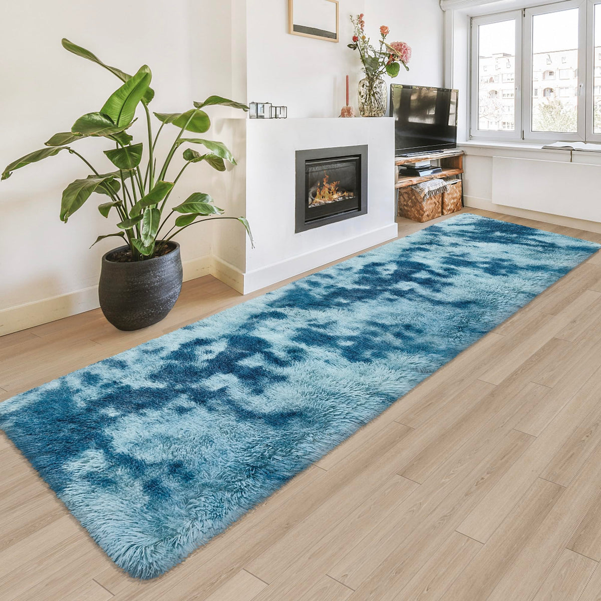 Tie-Dyed Runner Rug for Bedroom Black Grey 2x6ft Fluffy Area Rug Bedside Runner Rug for Kids Room Boys Teens Nursery Baby Living Room Dorm Home Decor Carpets