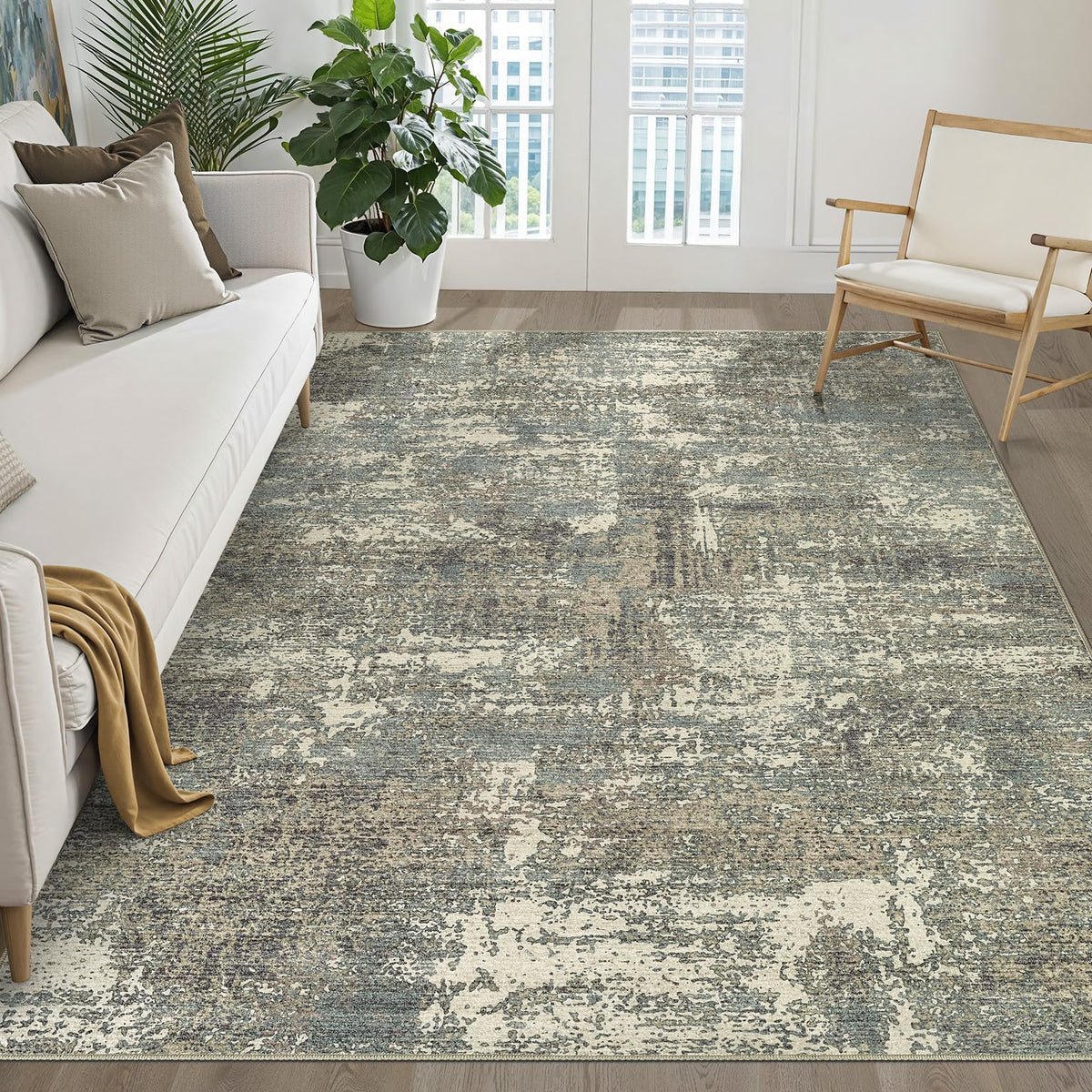 LOONGRUG 8x10 Area Rugs Washable Neutral Modern Rug for Living Room Brown