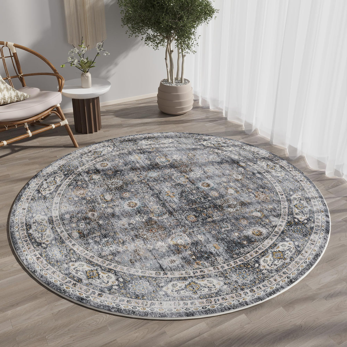 Rugcomf Large Living Room Rug 8x10 Washable Non Slip Vintage, Grey