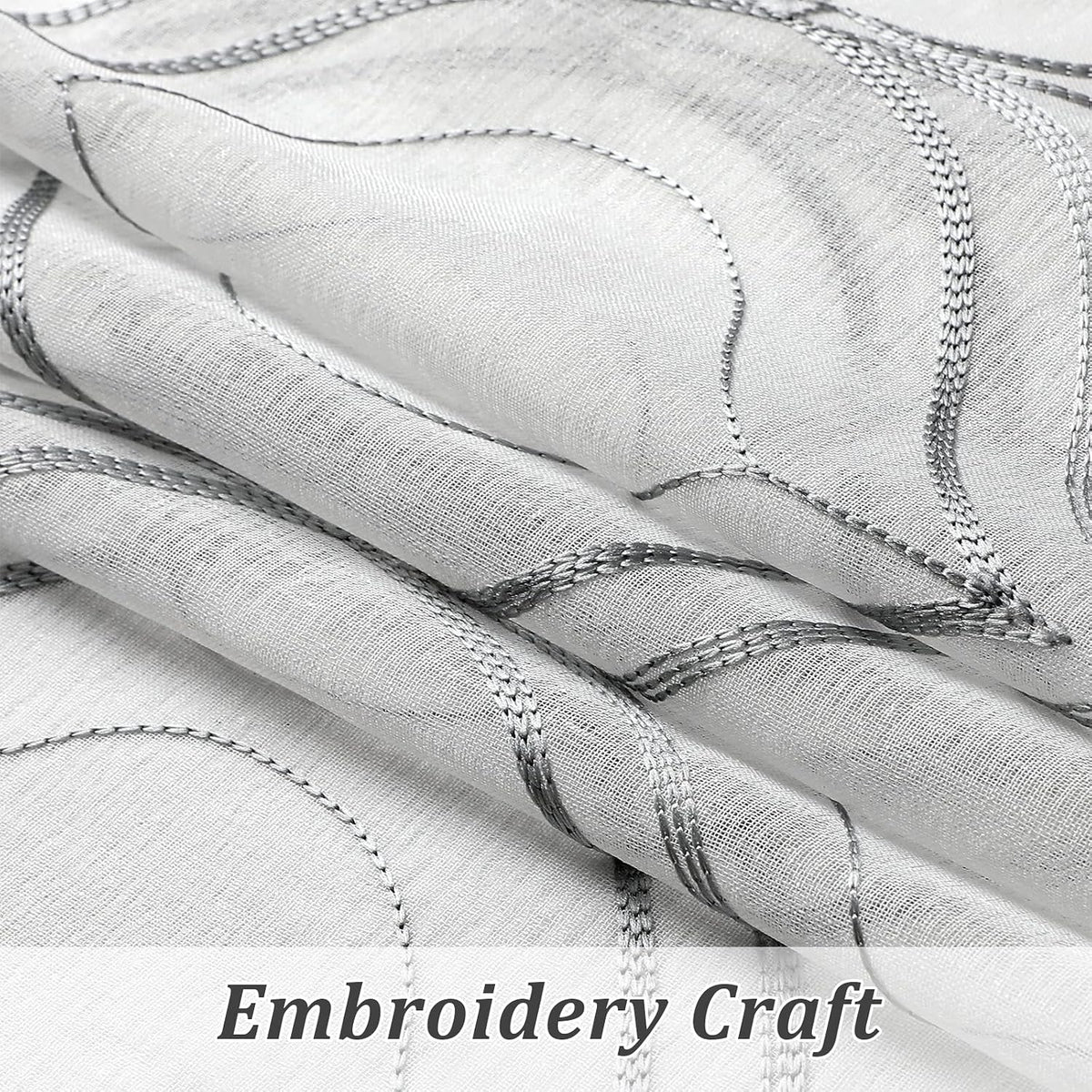 VISIONTEX White Sheer Curtains Grey Moroccan Embroidered 63 Inch Length