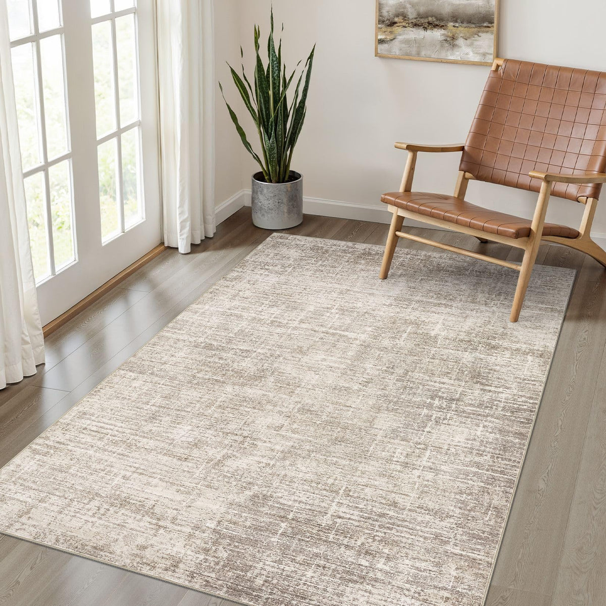 LOONGRUG 8x10 Area Rugs Washable Neutral Modern Rug for Living Room Brown