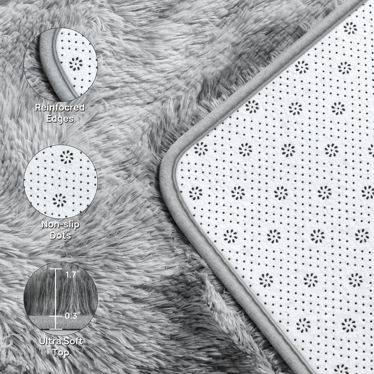 Deerhoo Large Shag Area Rugs 5 x 8, Tie-Dyed Plush Fuzzy Rugs, Light Grey