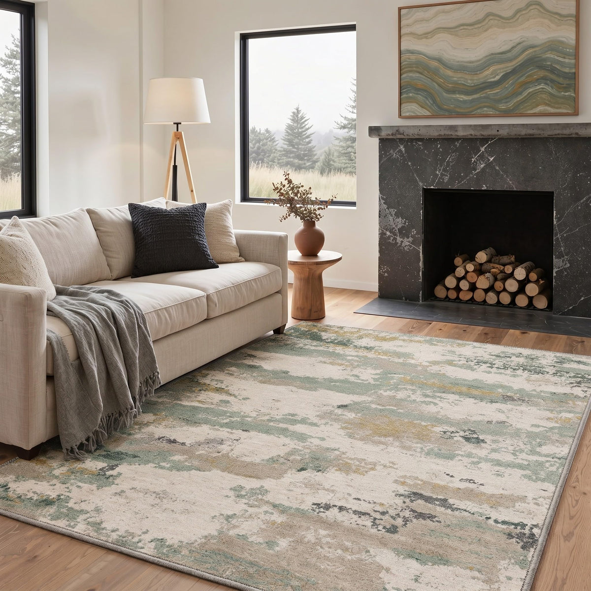 BEIMO 5x7 Green Abstract Area Rug, Washable Non-Slip for Bedroom