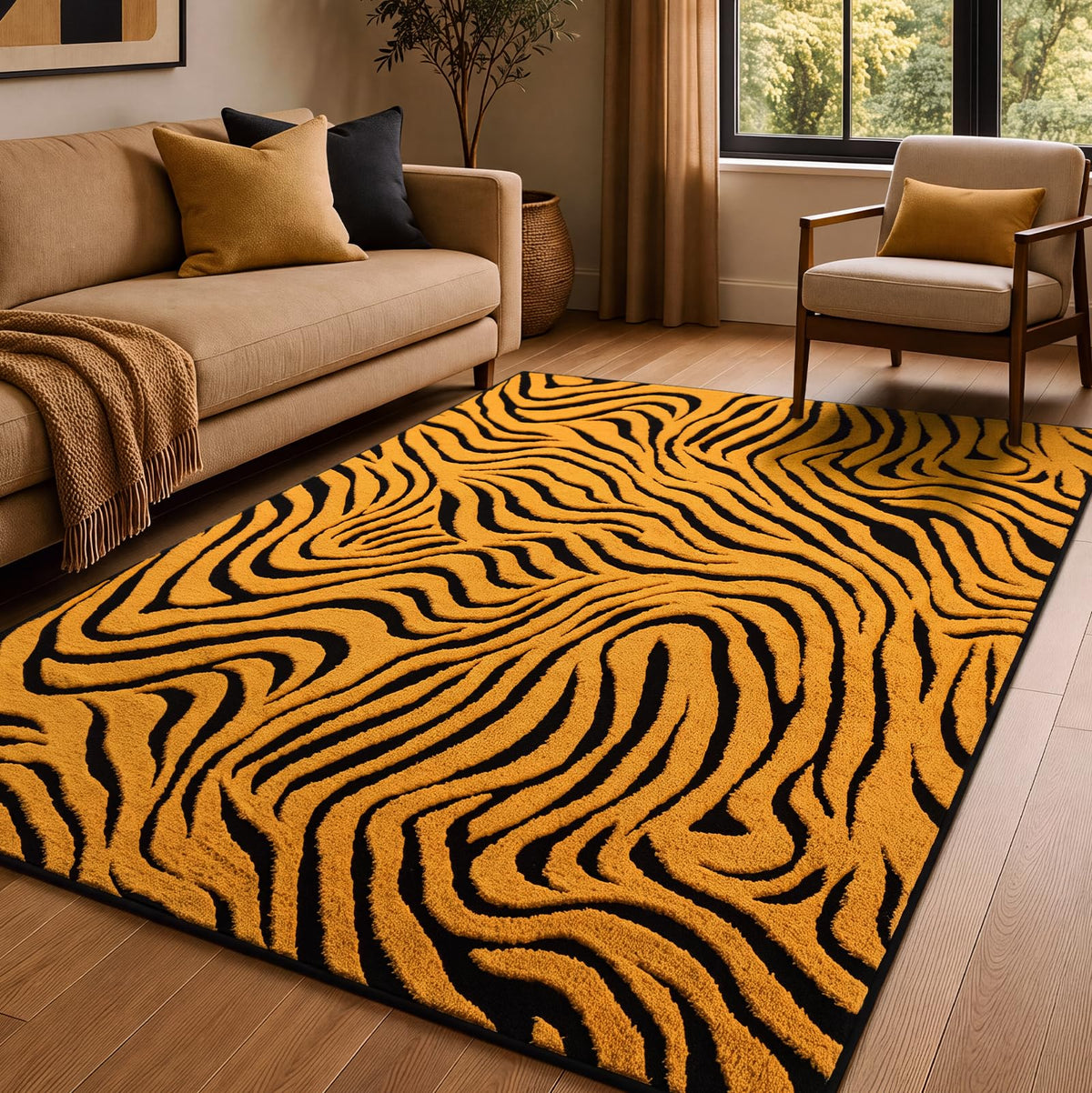 YIHOUSE 5×7 Ft Area Rugs for Living Room: Modern Washable Rug - Abstract Black and Cream White Rug for Bedroom Dining Room Office Playroom Nursery Home Decor - Nonslip Non-Shedding Striped Rugs