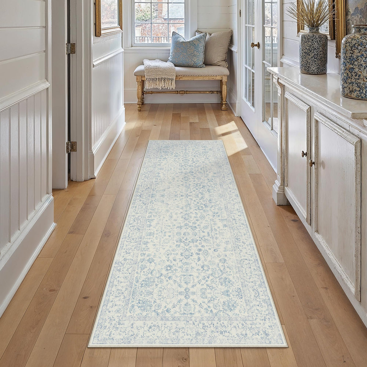 PureCozy 8x10 Blue Area Rug Washable Non Slip Large Vintage Living Room