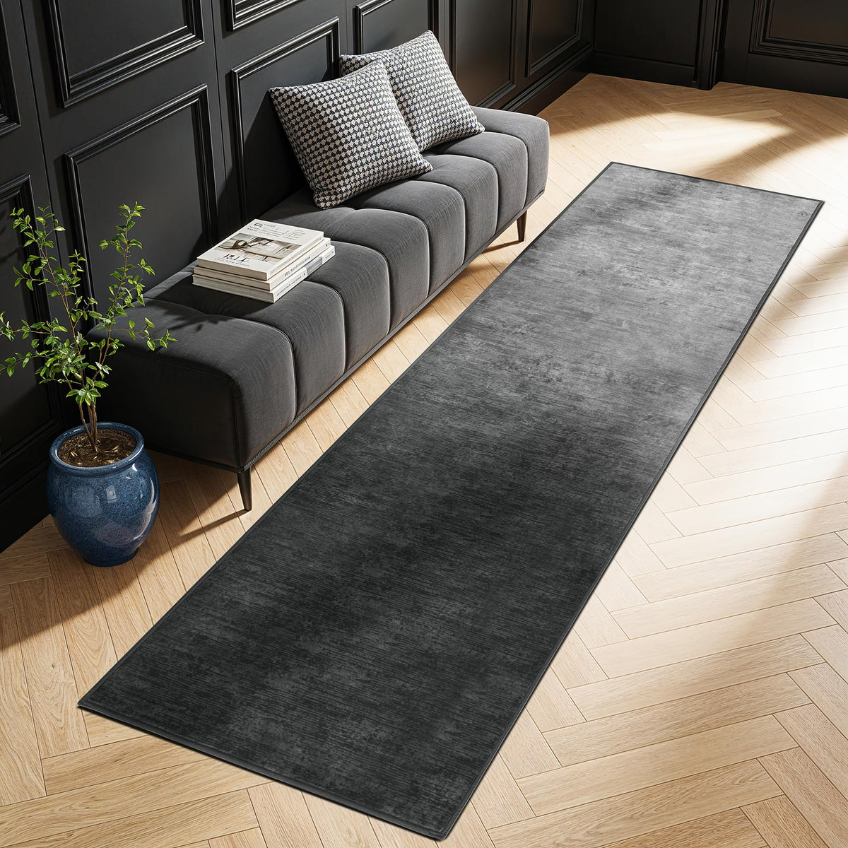 8x10 Washable Area Rug, Black Solid Area Rugs for Living Room & Bedroom