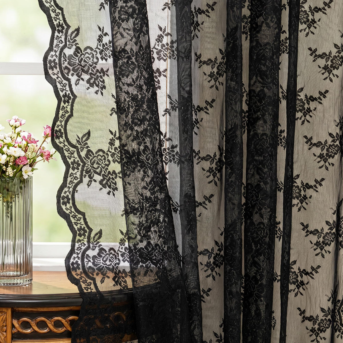 MEETSKY White Lace Curtains 84 Inches Long Floral Victorian Sheer Curtains