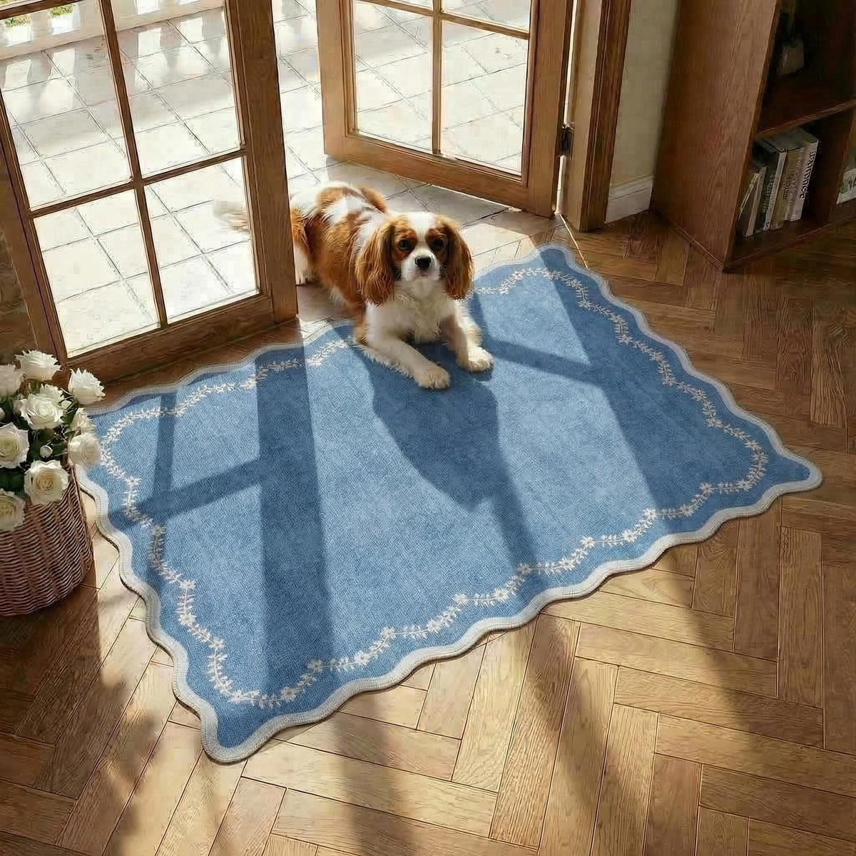 GarveeHome 5x7 Scalloped Area Rug Jute Washable Bedroom Living Room Rug