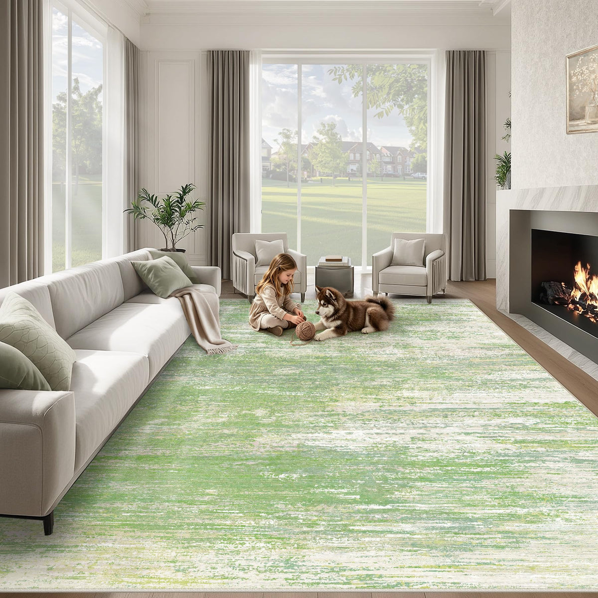 Washable Rug 8x10 Area Rugs for Living Room: Large Neutral Soft Rug Abstract Non Slip Low Pile Modern Carpet for Bedroom Kitchen Nursery Office Dining Room Indoor (Beige, 8'x10')