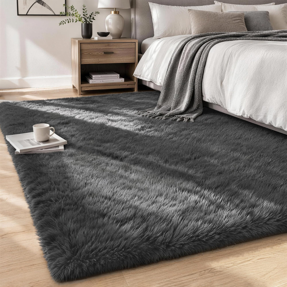 6x9 Area Rugs for Living Room Bedroom,Ultra Soft Fluffy Shag Rug Grey