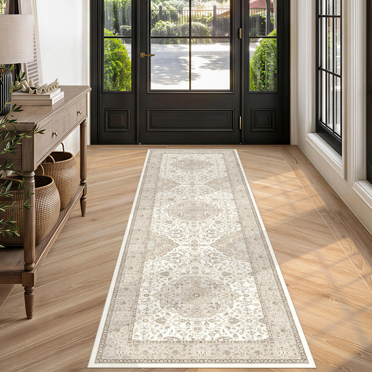 2x6 Hallway Washable Runner Rug : Vintage Soft Kitchen Laundry Runner with Non Slip Backing Farmhouse Entryway Living Room Floor Mat Stain Resistant Carpet for Bedroom Bathroom Distressed Beside Rug